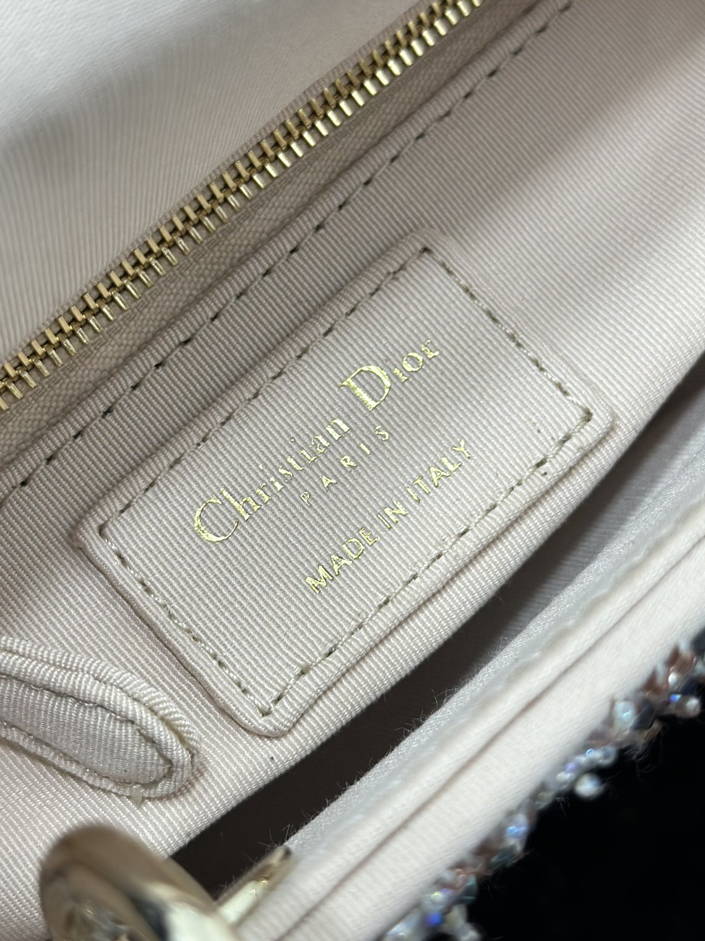 Mini Lady Dior Bag Beige Satin Embroidered with Bead Diamond